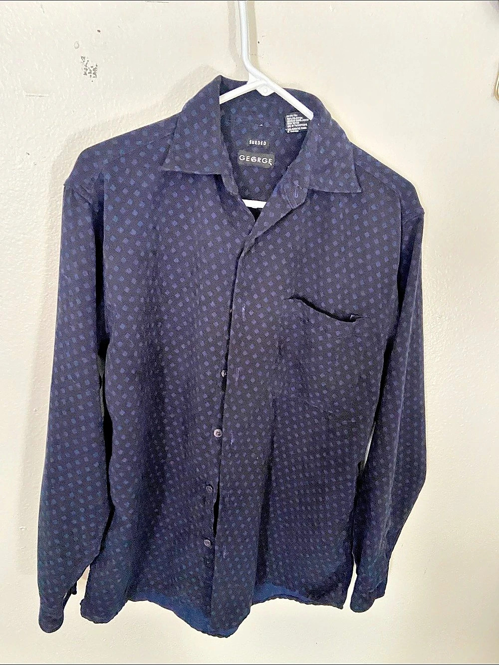 George Men's Geometric Button Down Black & Blue Size Medium